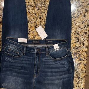 Judy Blue Women's Dark Blue Skinny Leg Distressed (with) Leopard Print Patch